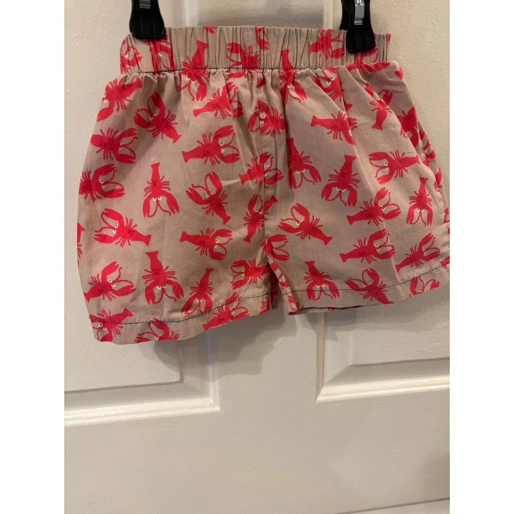 Southern Sunshine Kids Lobster Print Cotton Shorts Tan Red Size 3T Made in USA - Picture 4 of 8